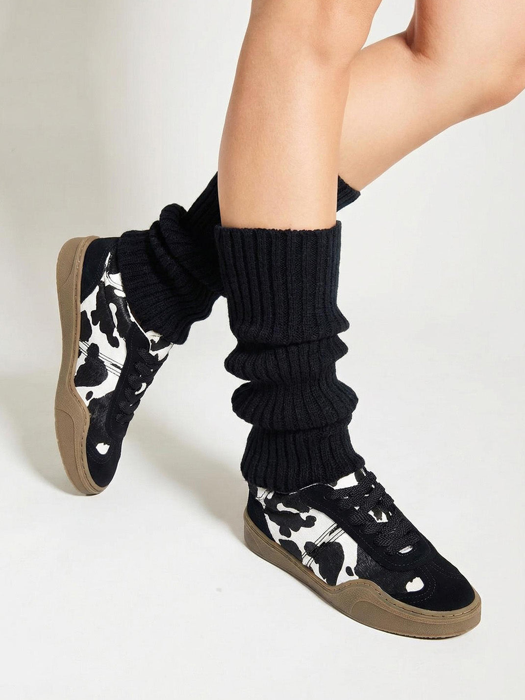 Black Cow-Print Horsehair Low-Top Sneakers - View 3