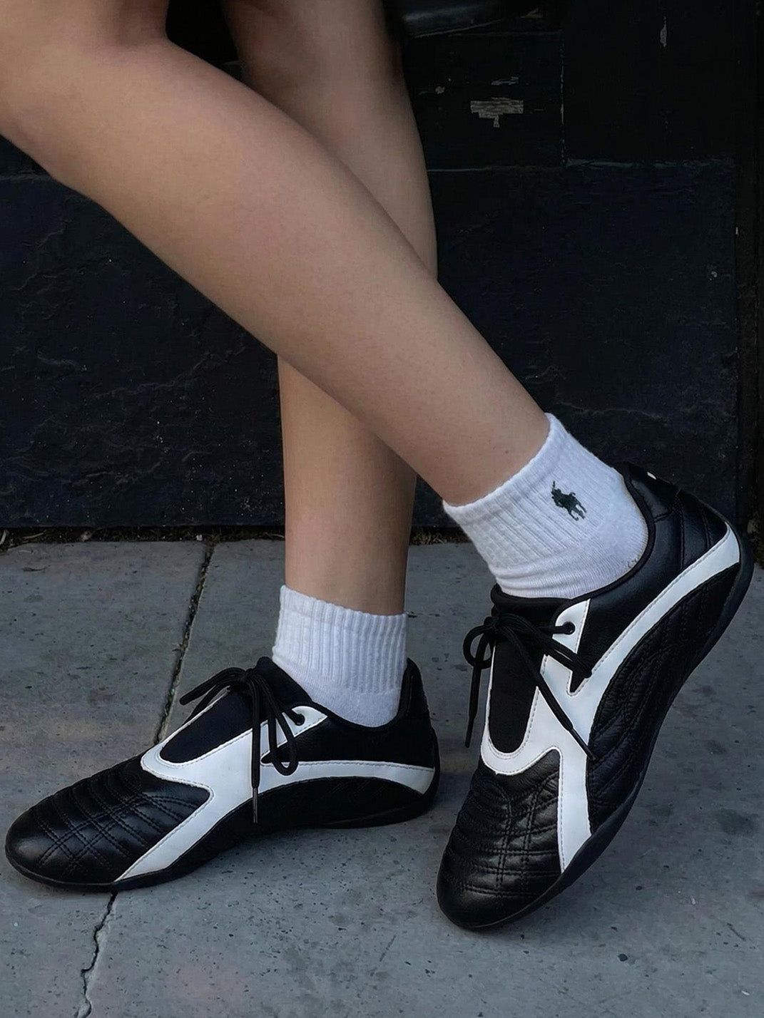 Black Quilted-Panel Flat-Sole Sneakers - View 2
