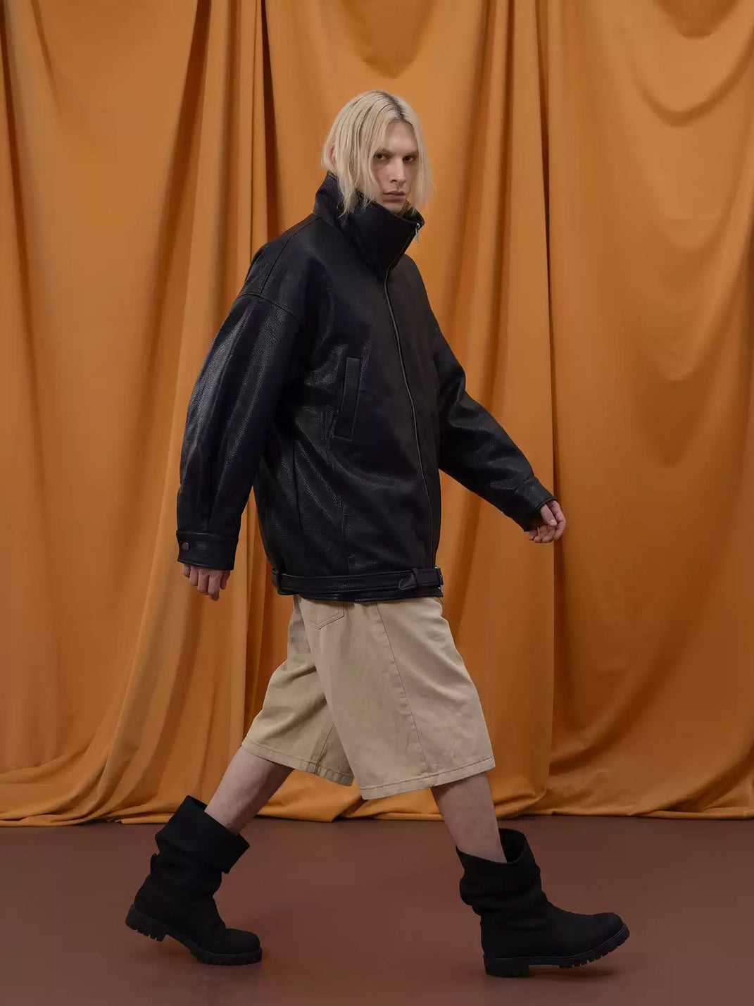 Belted Hem Oversized Faux-Leather Zip Jacket - view 8