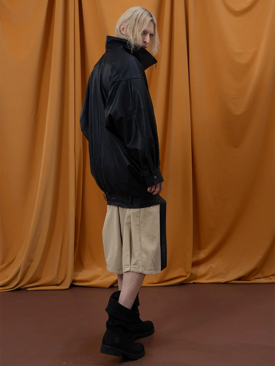 Belted Hem Oversized Faux-Leather Zip Jacket - view 9