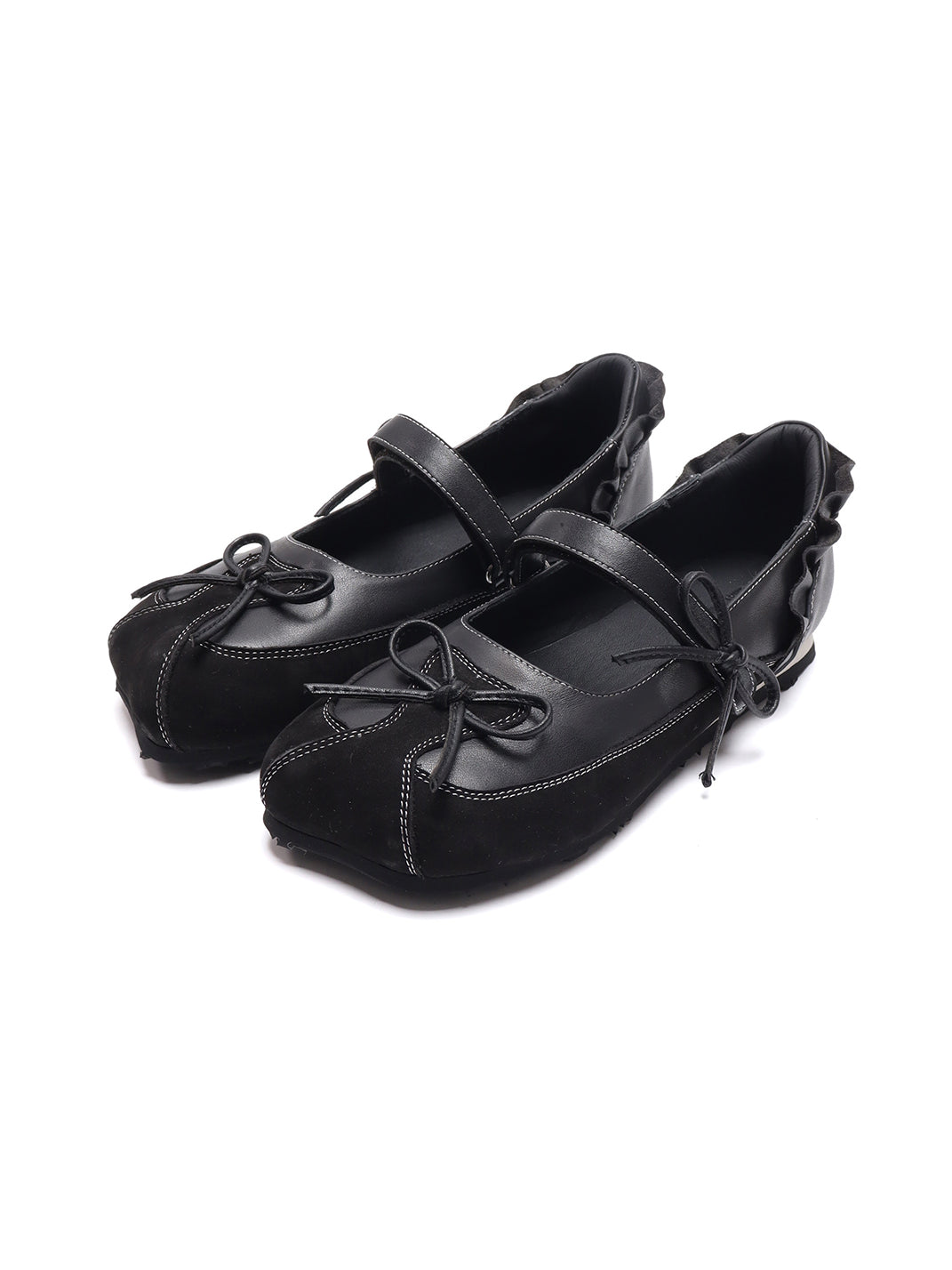 Black Bow-Tie Leather Ballet Flats - View 5