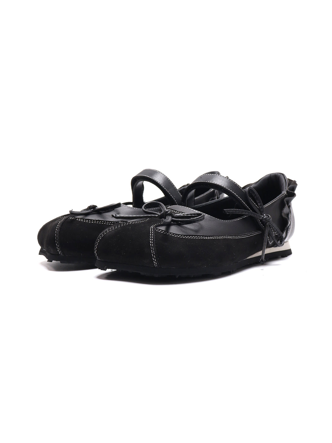 Black Bow-Tie Leather Ballet Flats - View 6