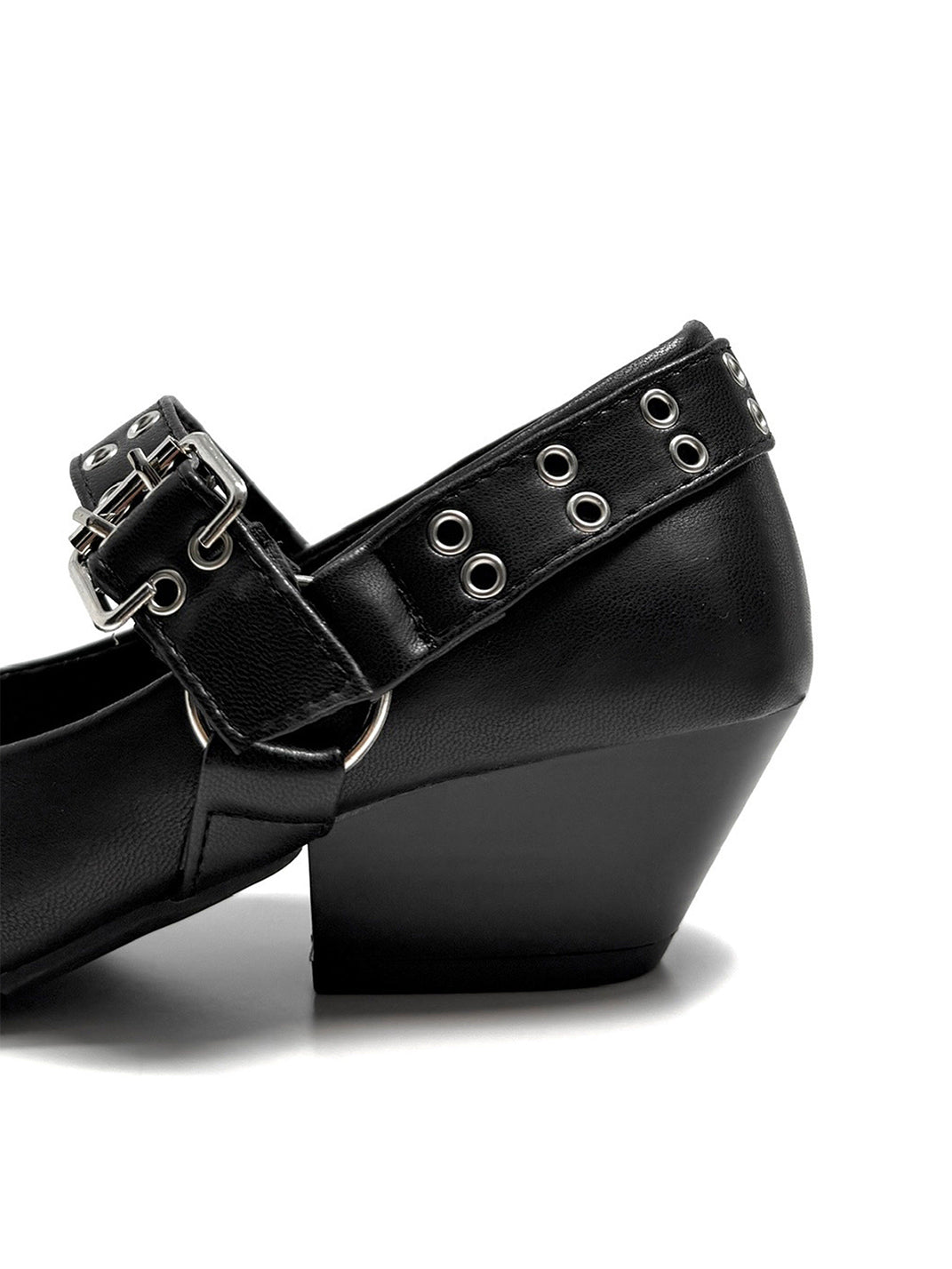 Black Buckle-Strap Pointed Mary Jane Pumps - View 10