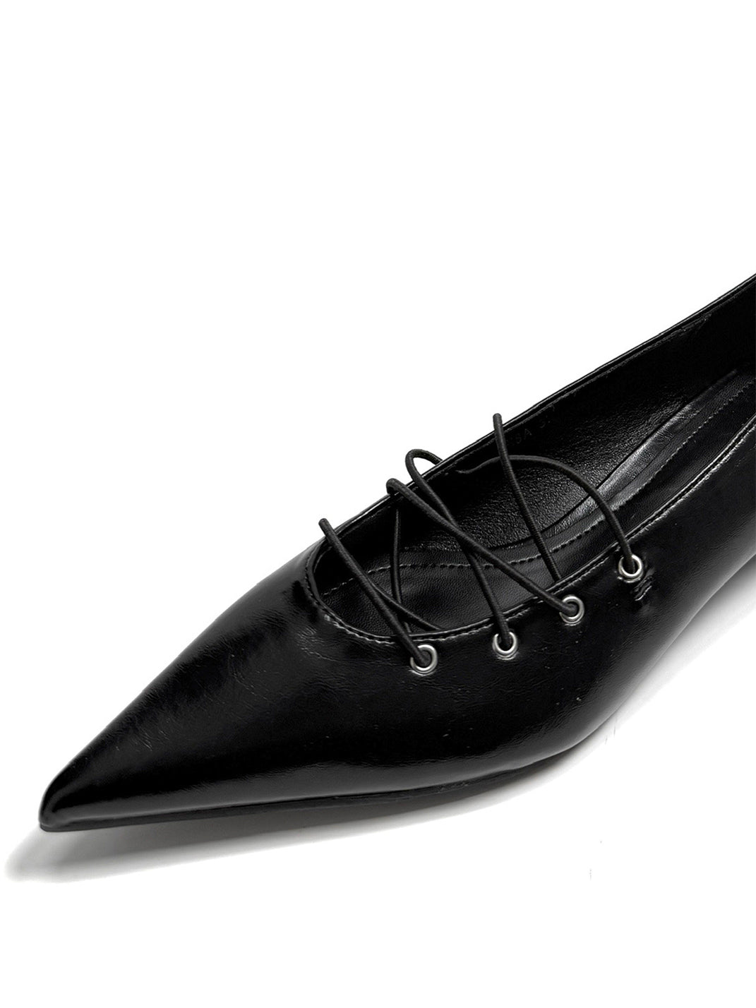 Black Corset-Lace Pointed Ballet Flats - View 9