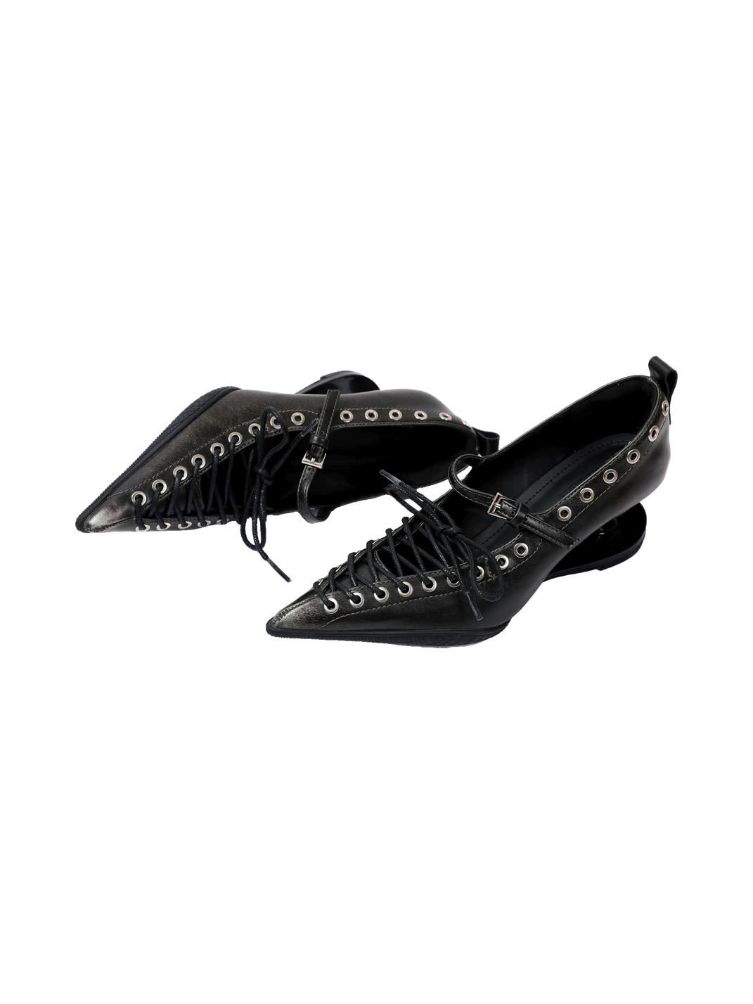Black Corset-Lace Pointed Stiletto Pumps - View 5