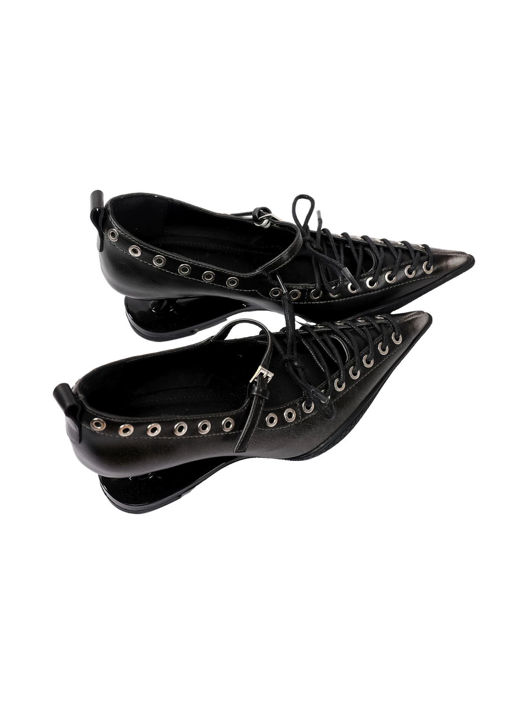Black Corset-Lace Pointed Stiletto Pumps - View 6