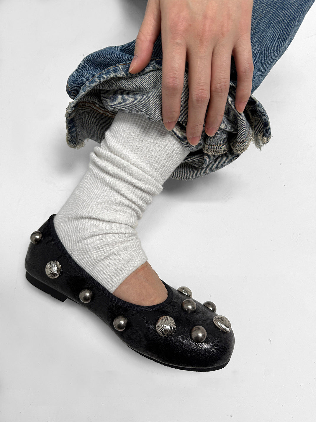 Black Crystal-Stud Ballet Flats - View 3