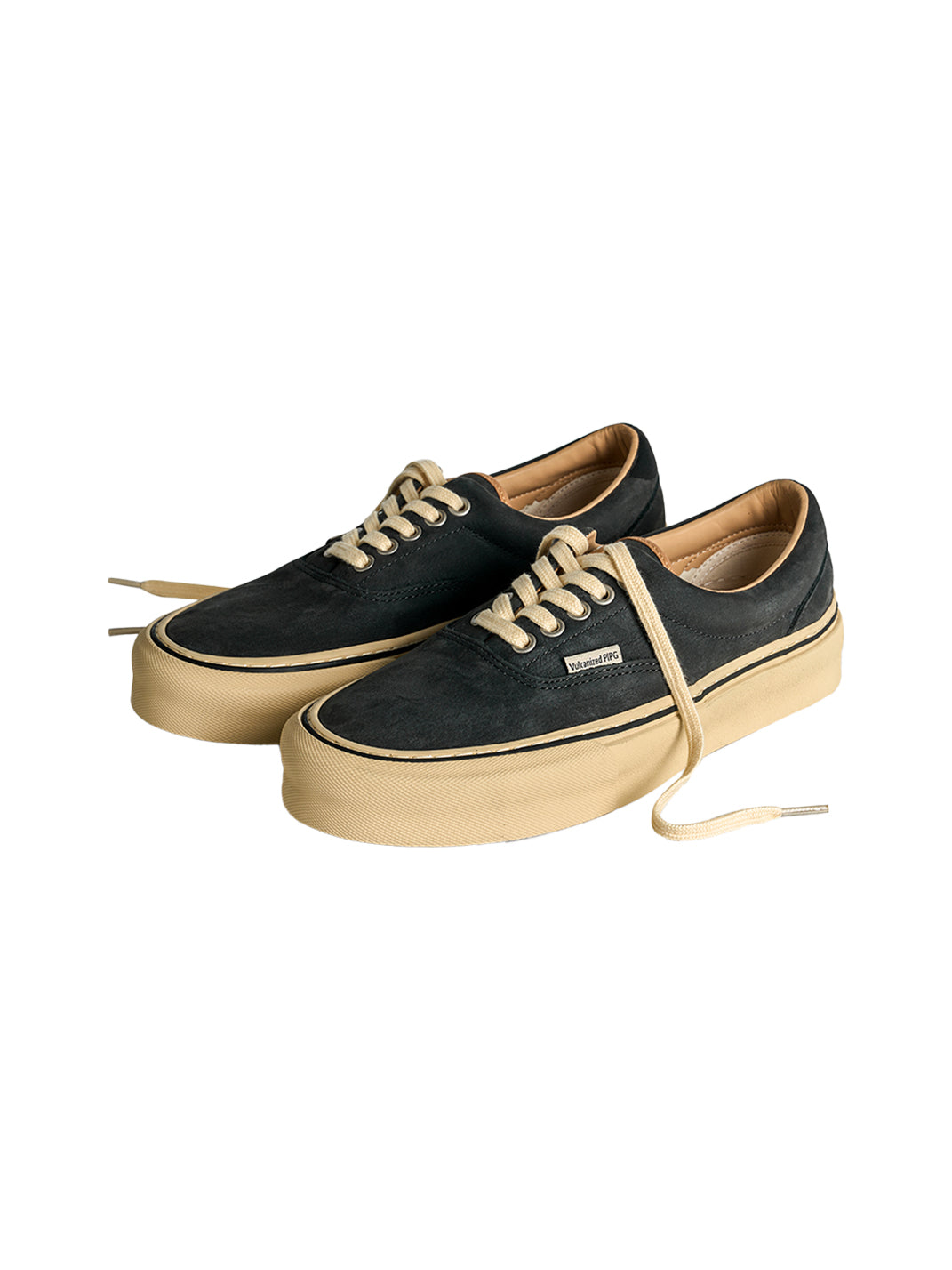 Black Distressed Leather Canvas Low-Top Sneakers - View 9