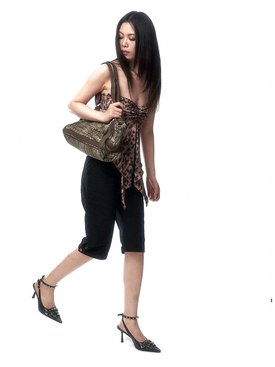 Black Distressed Studded Slingback Pumps - View 8