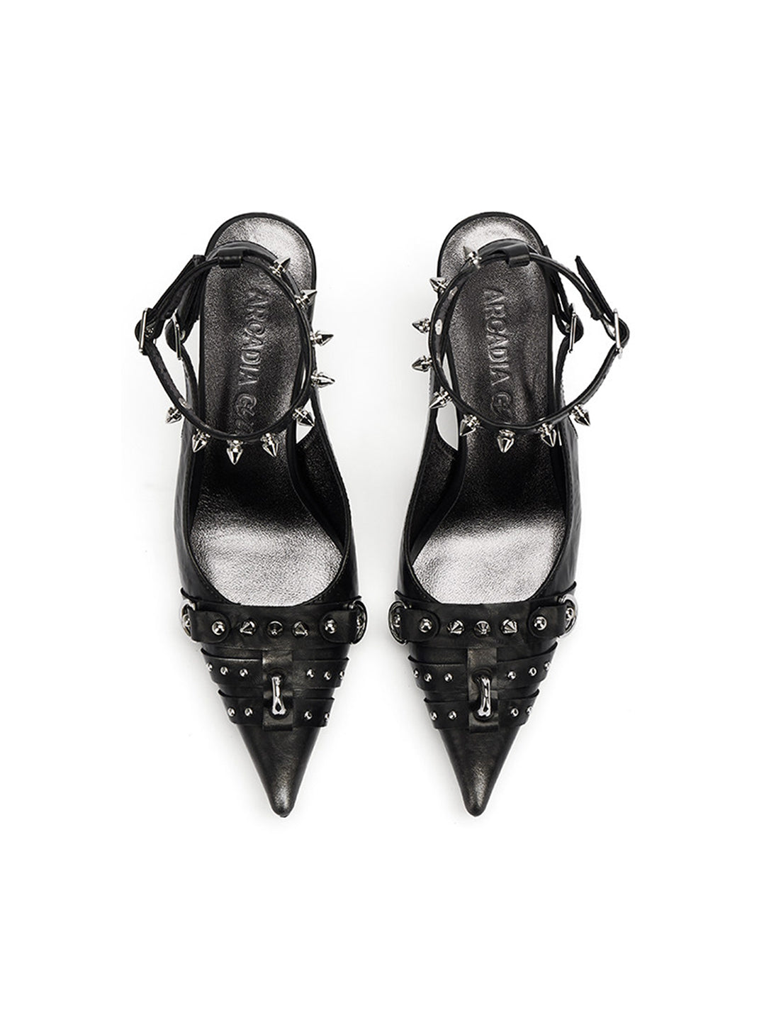 Black Distressed Studded Slingback Pumps - View 11