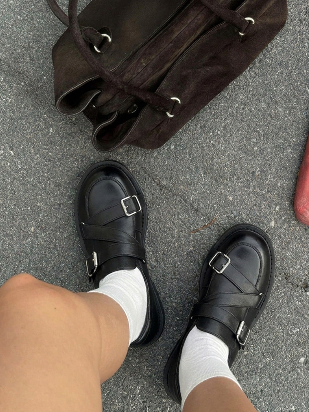 Black Double-Buckle Block-Heel Loafers - View 3