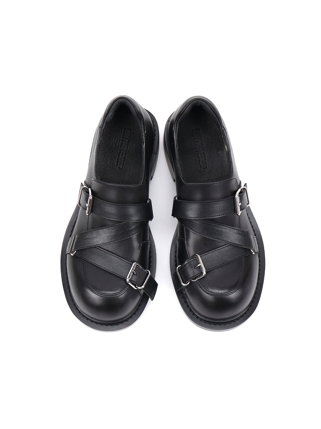 Black Double-Buckle Block-Heel Loafers - View 6
