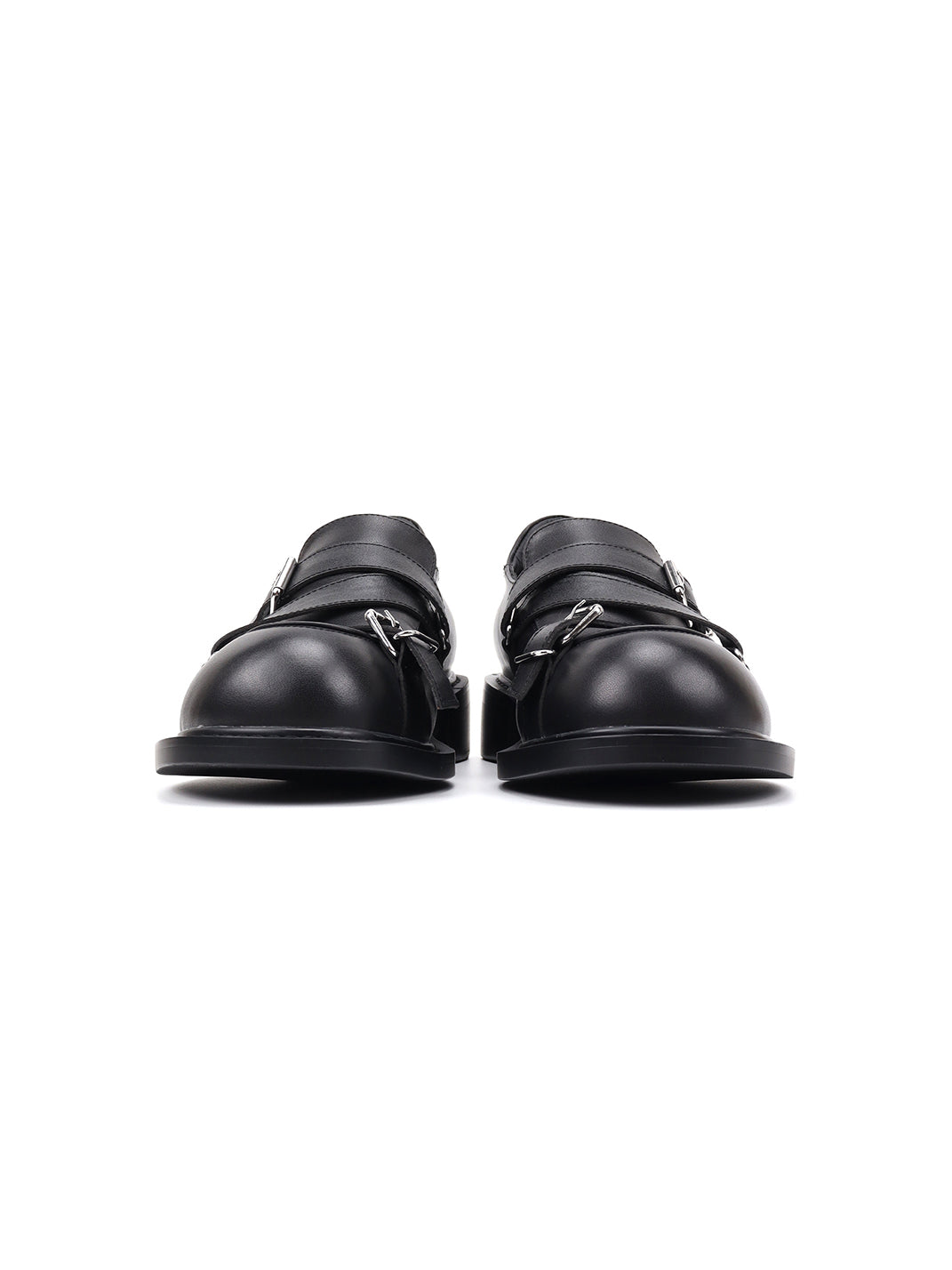 Black Double-Buckle Block-Heel Loafers - View 7