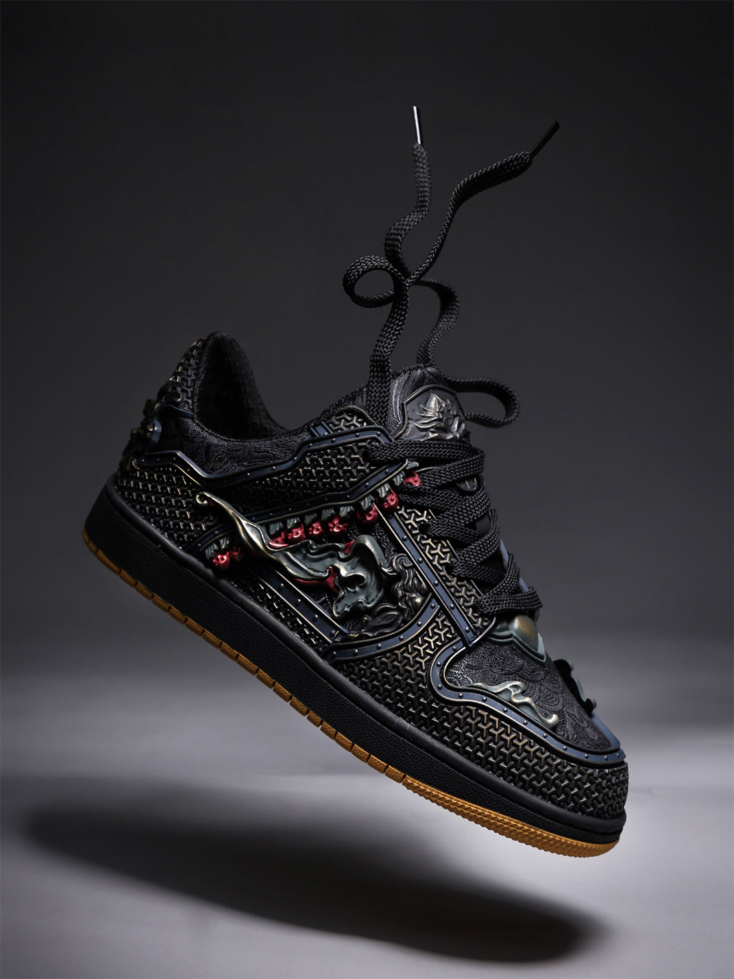 Black Dragon Embroidered Low-Top Sneakers - View 10