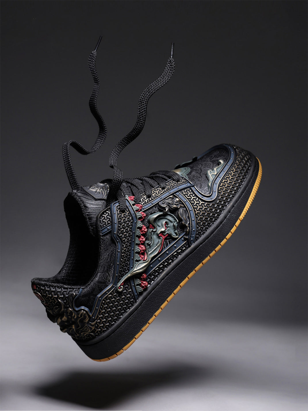 Black Dragon Embroidered Low-Top Sneakers - View 12