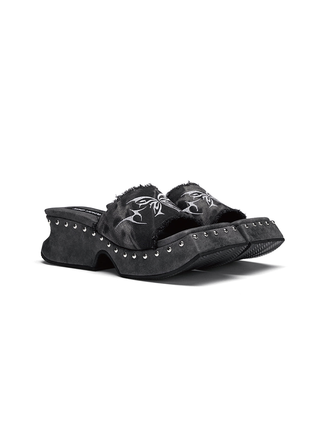 Black Embroidered Butterfly Platform Mules - View 10