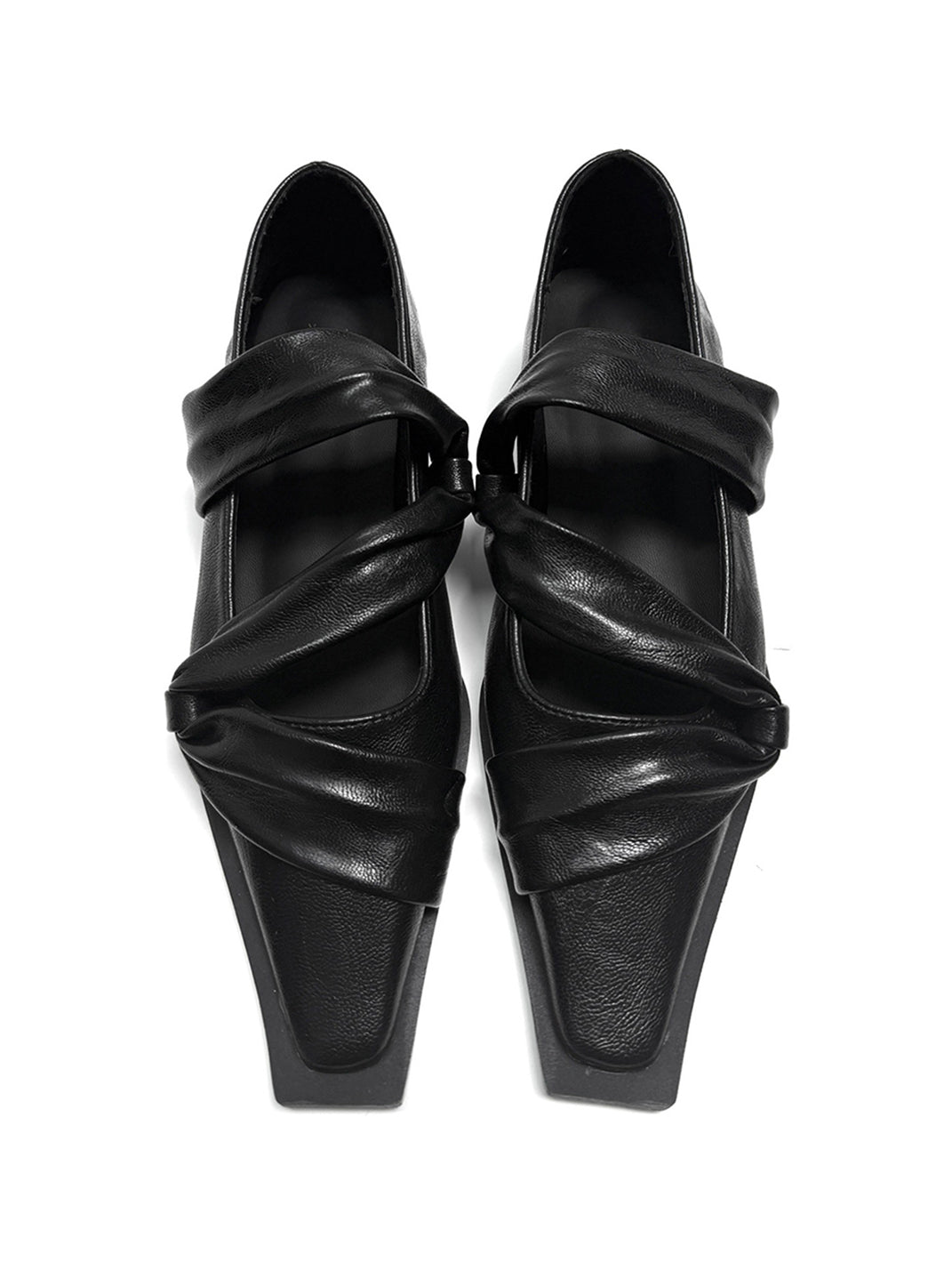 Black Knotted Square-Toe Leather Flats - View 10