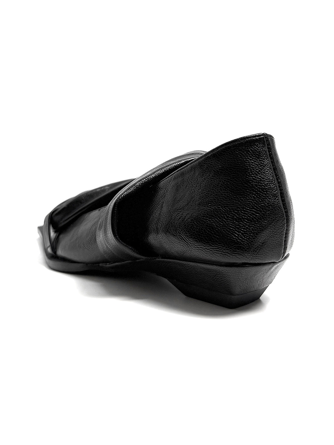 Black Knotted Square-Toe Leather Flats - View 11
