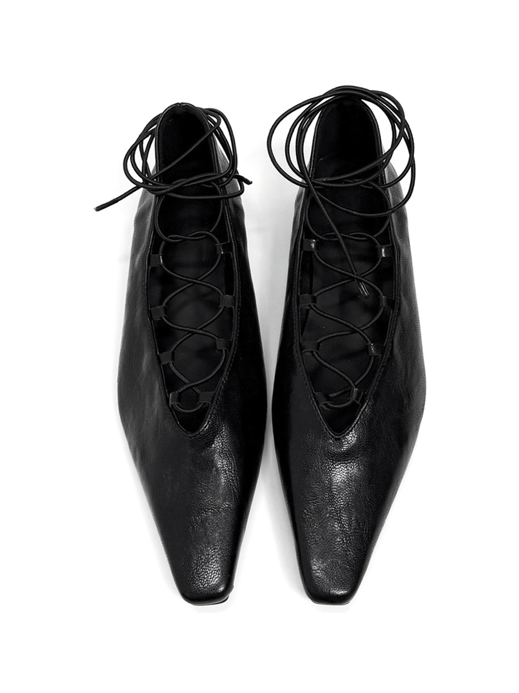 Black Lace-Up Mary Jane Ballet Flats - View 10