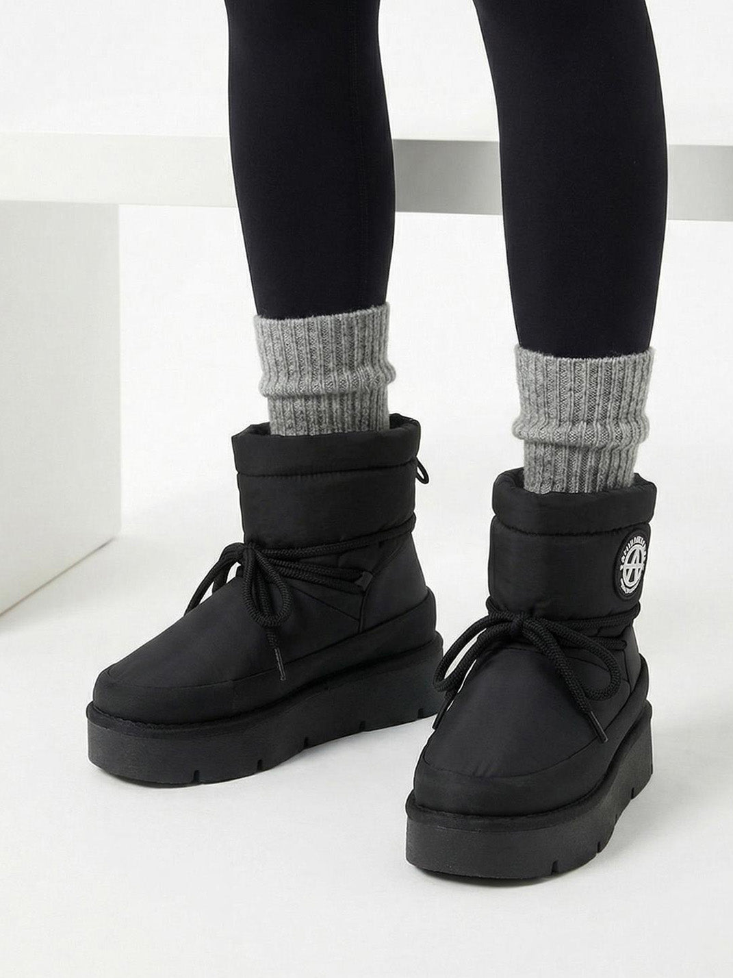 Black Padded Platform Ski Boots - View 2