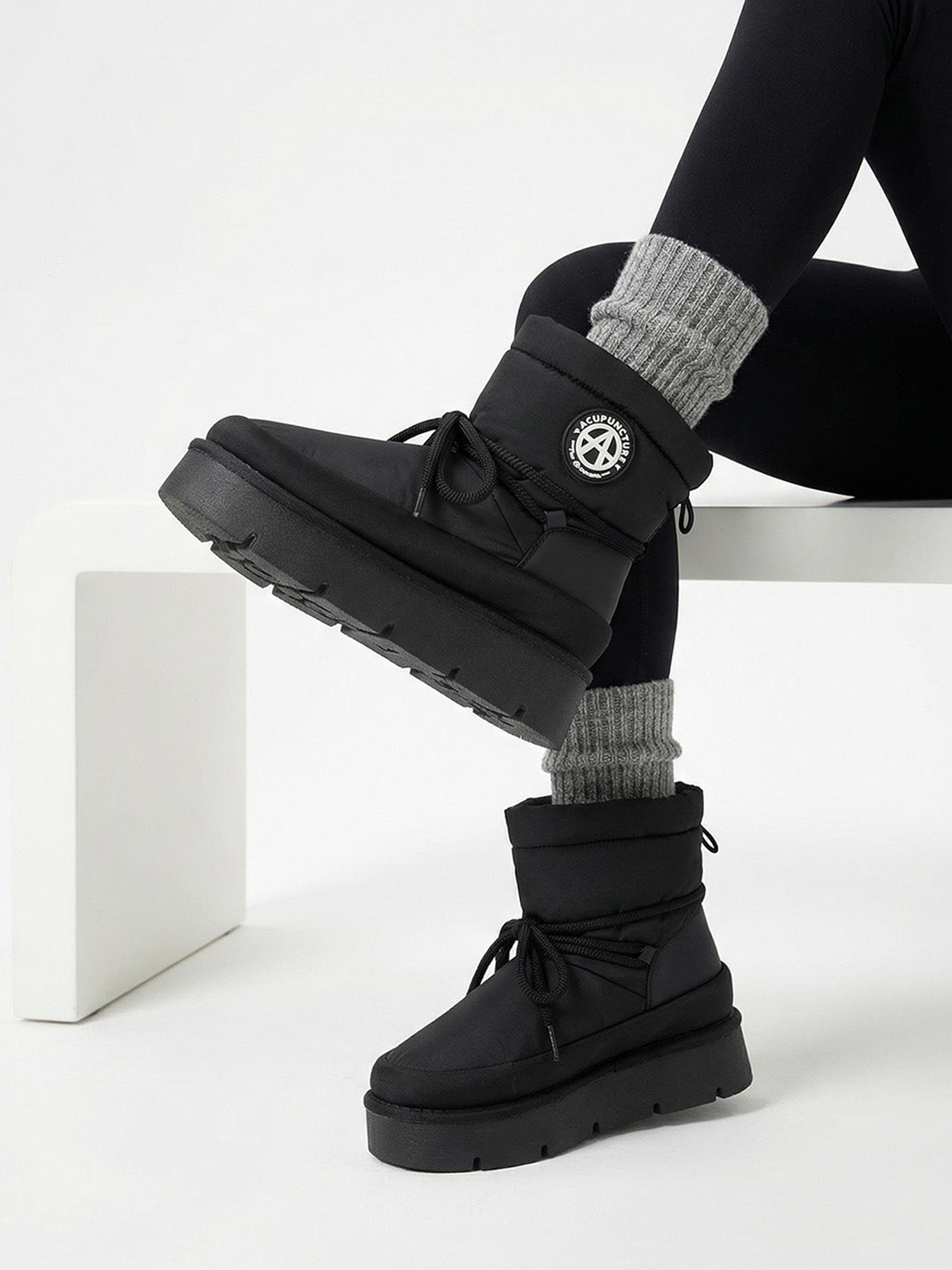 Black Padded Platform Ski Boots - View 3
