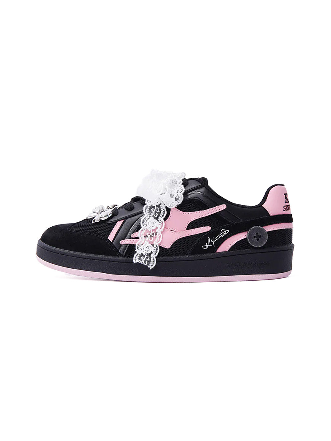 Black Pink Bow-Applique Trainer Sneakers