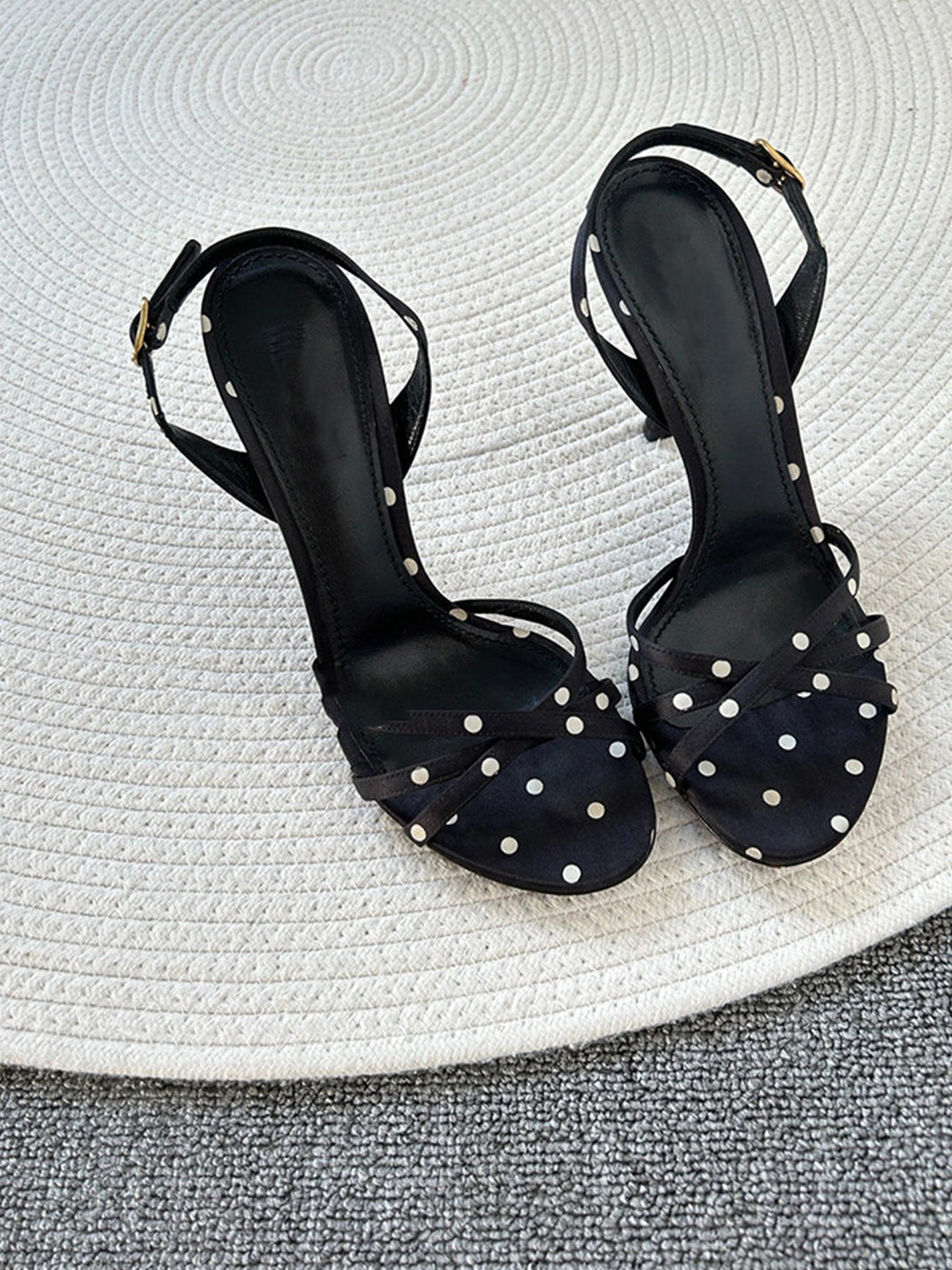 Black Polka-Dot Strappy Stiletto Sandals - View 6