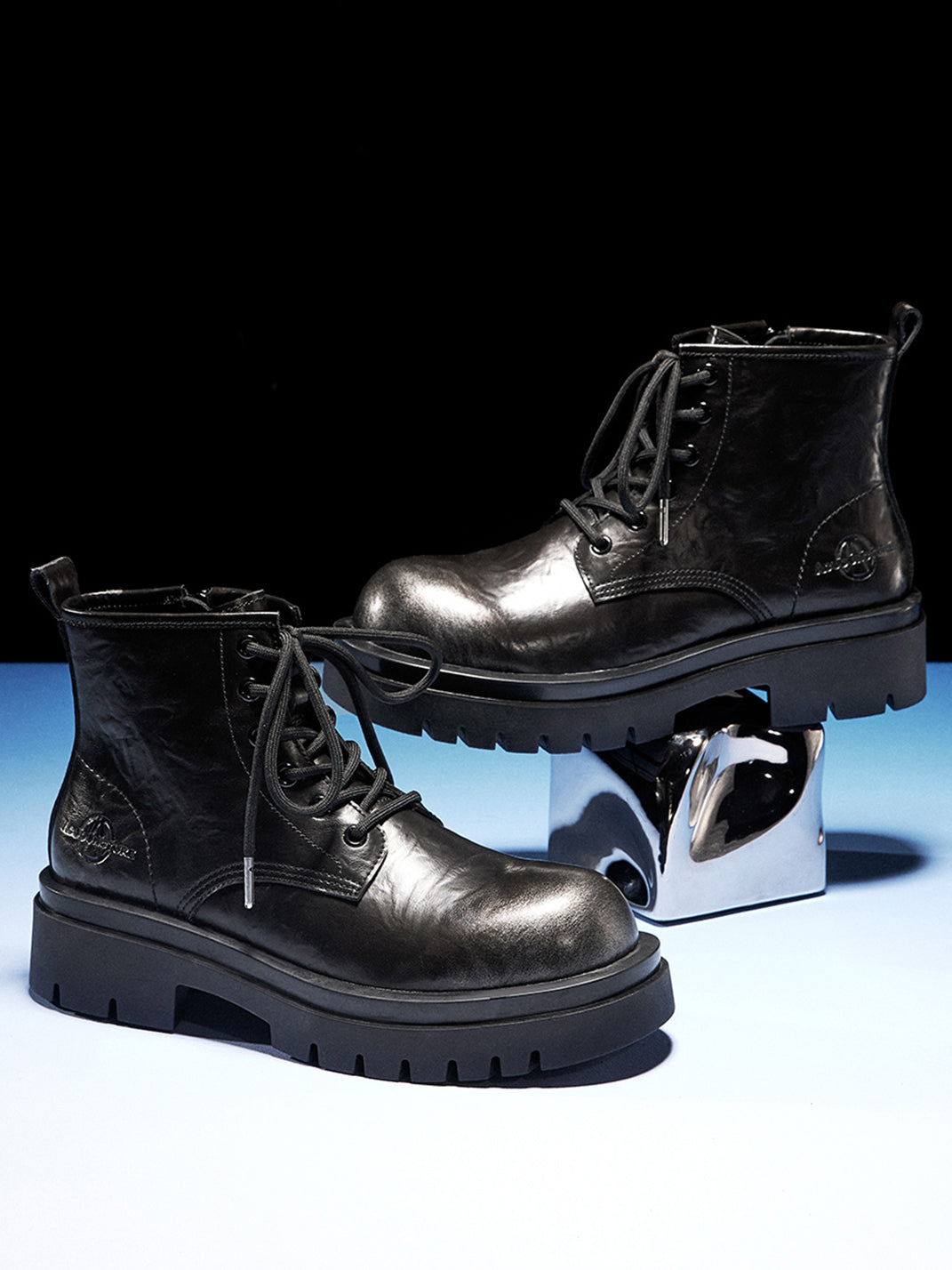 Black Side-Zip Lace-Up Combat Boots - View 4