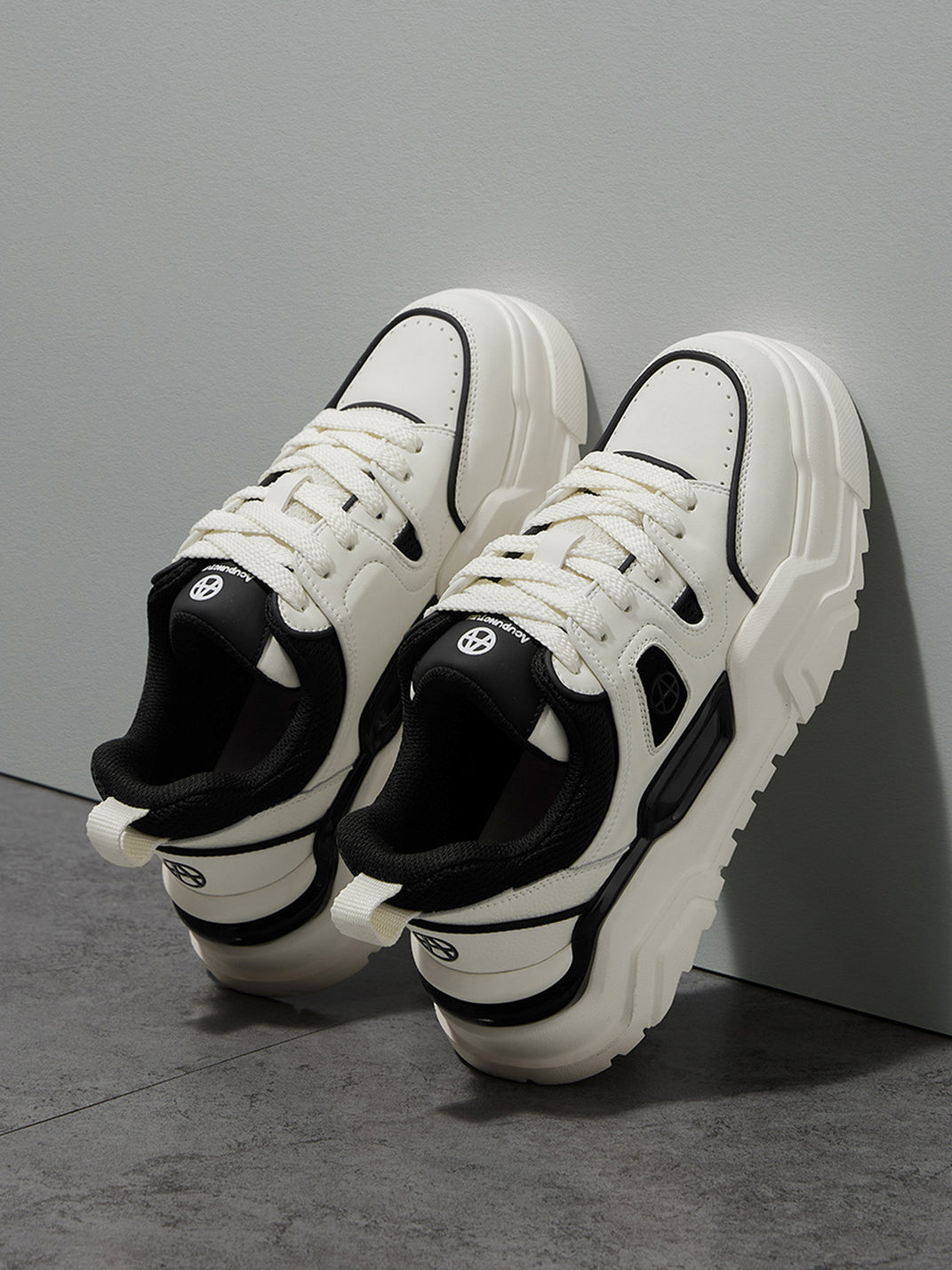 Black White Cutout Platform Sneakers - View 8