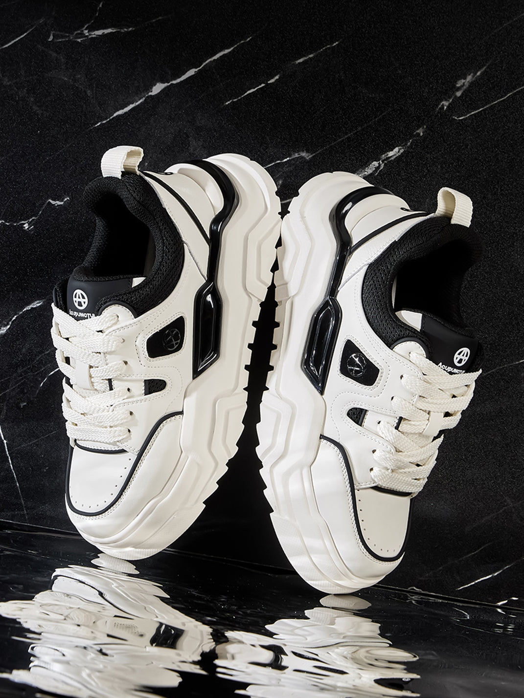 Black White Cutout Platform Sneakers - View 9