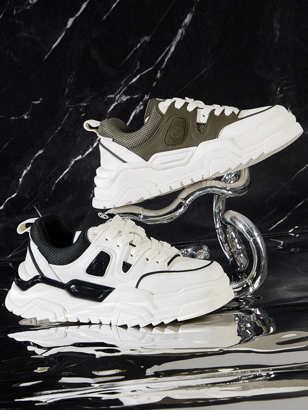 Black White Cutout Platform Sneakers - View 34