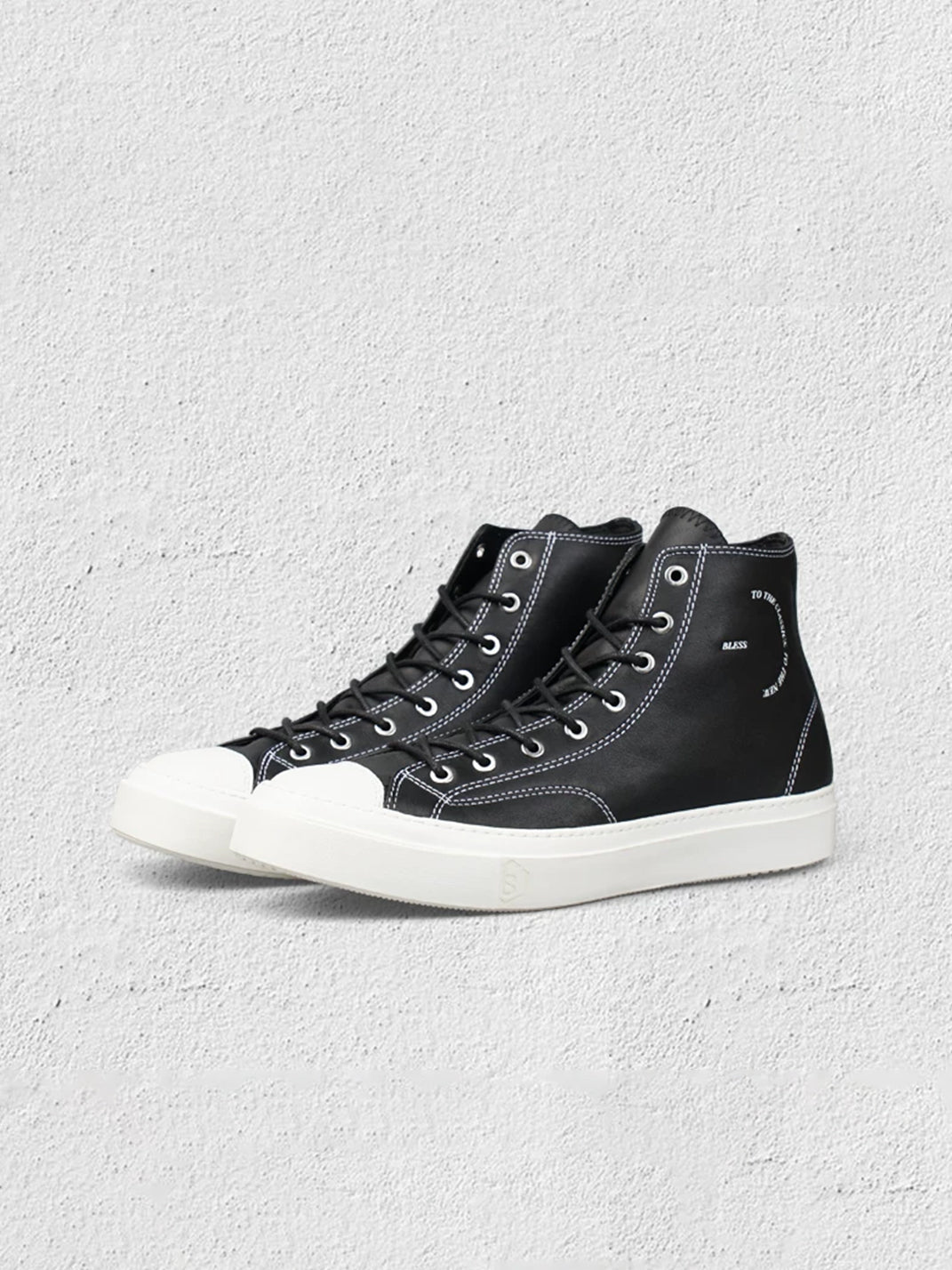 Black Contrast-Stitch Platform High-Top Sneakers - View 3