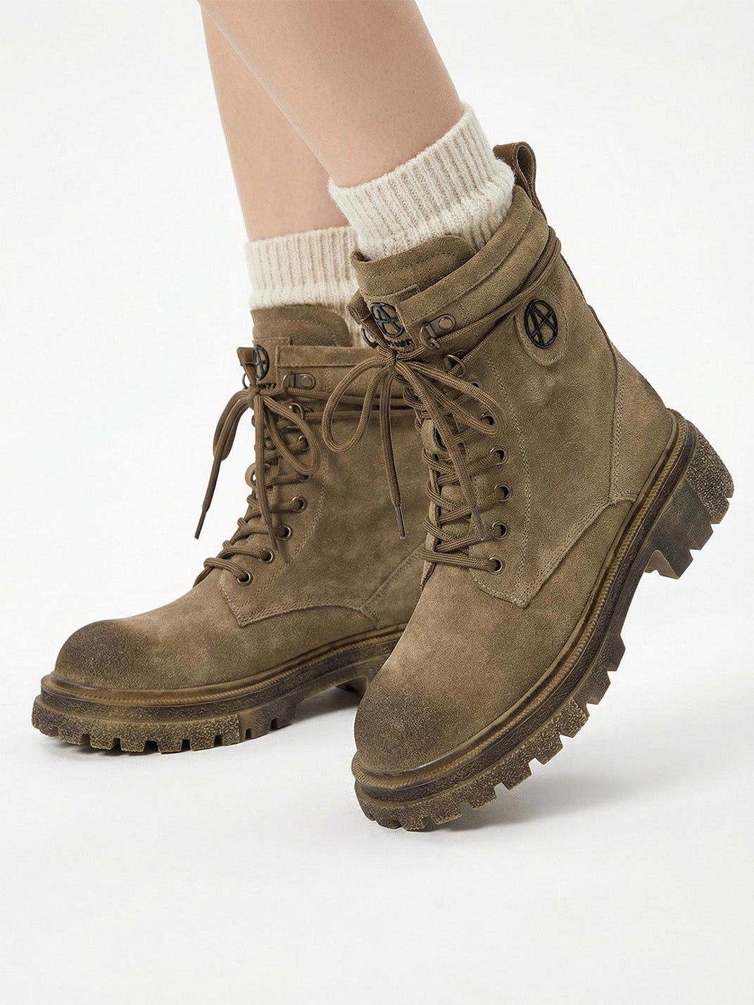 Brown Distressed Platform Combat Boots - View 2