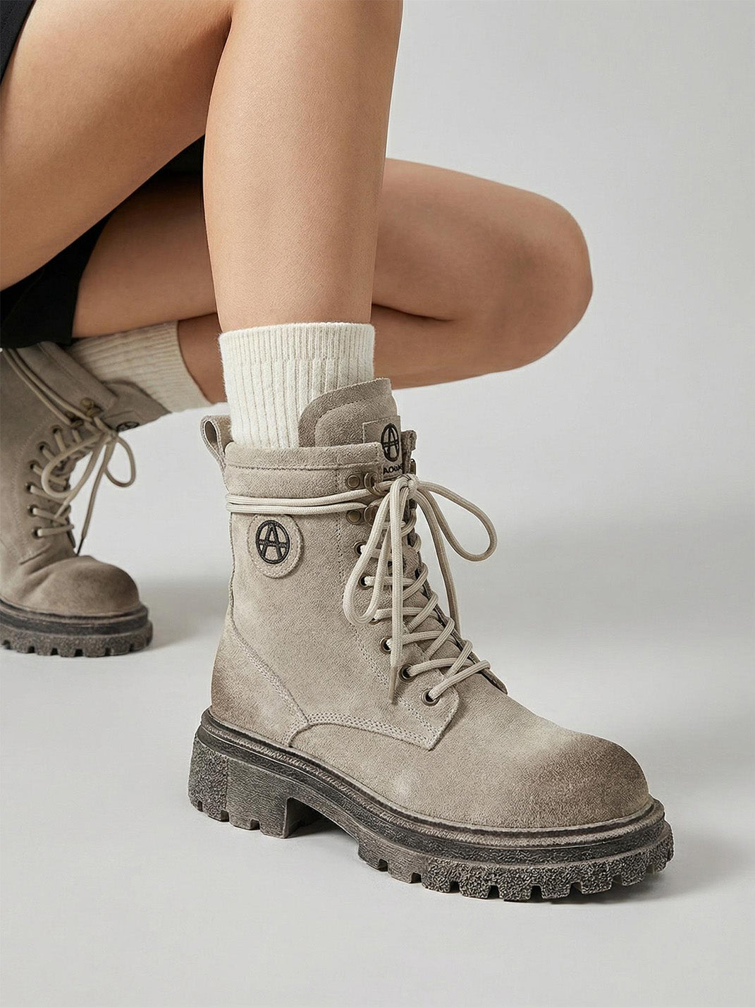 Brown Distressed Platform Combat Boots - View 18