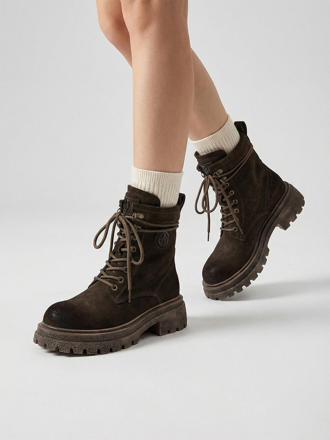 Brown Distressed Platform Combat Boots - View 33
