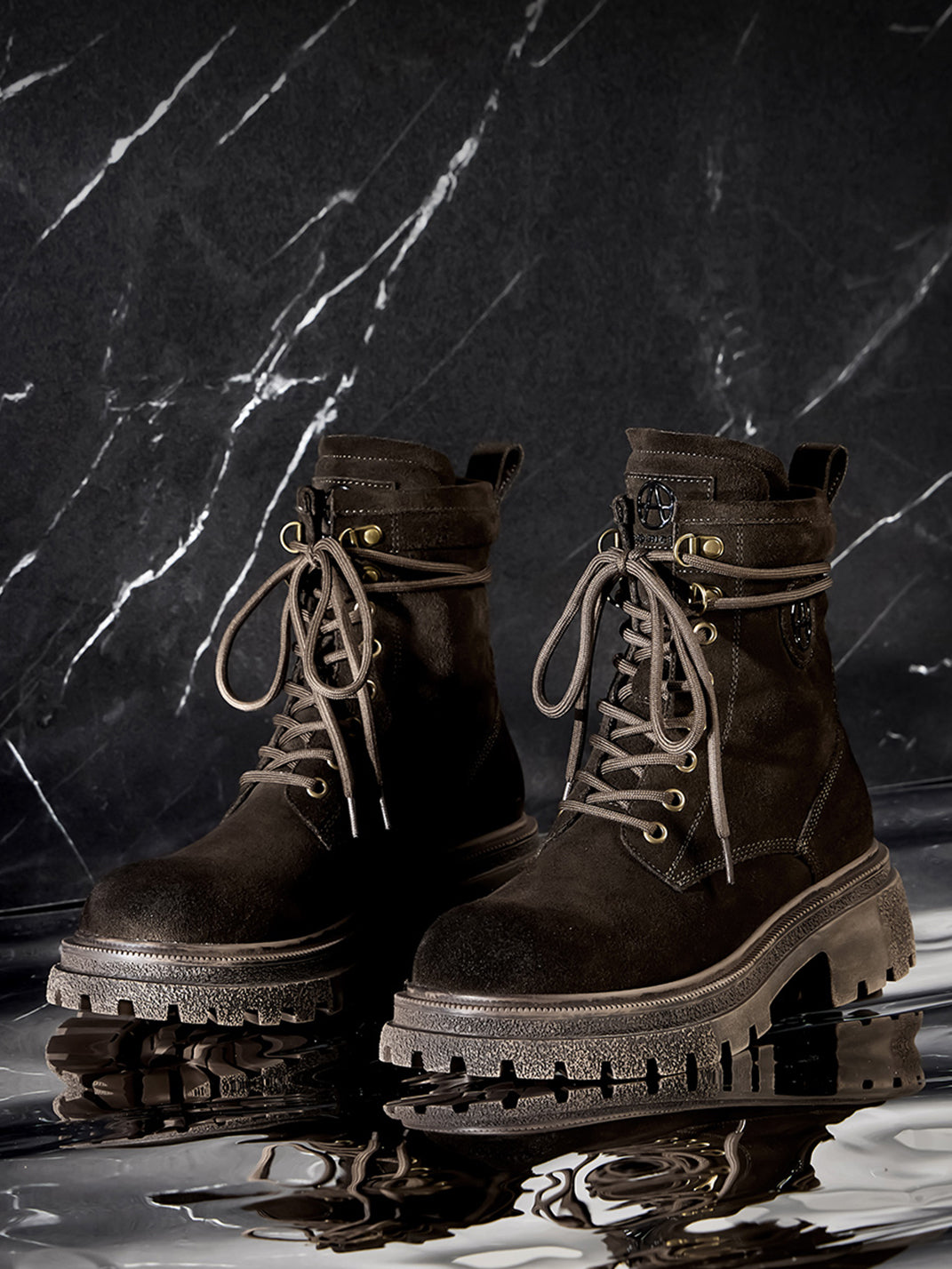 Brown Distressed Platform Combat Boots - View 39