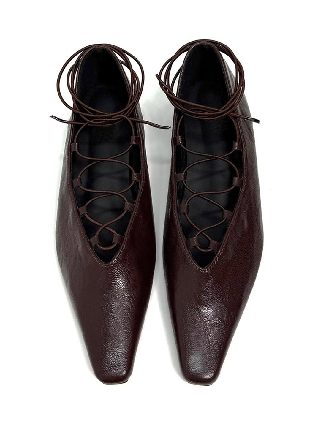 Brown Lace-Up Mary Jane Ballet Flats - View 2