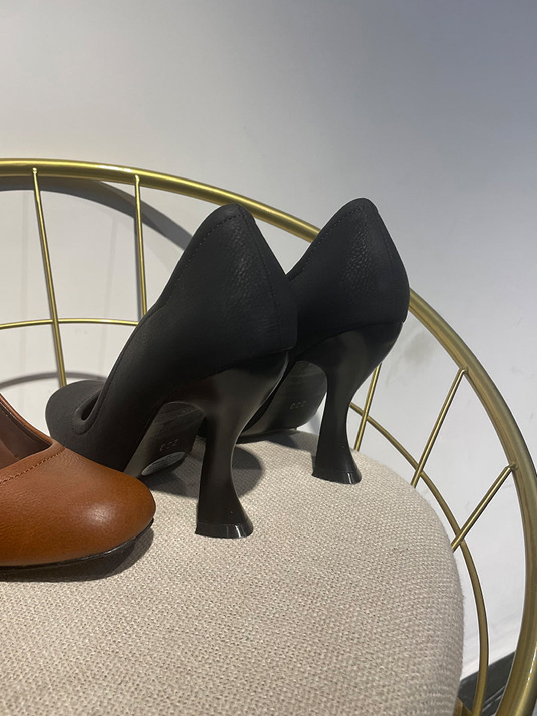 Brown Sculpted-Heel Round-Toe Pumps - View 10