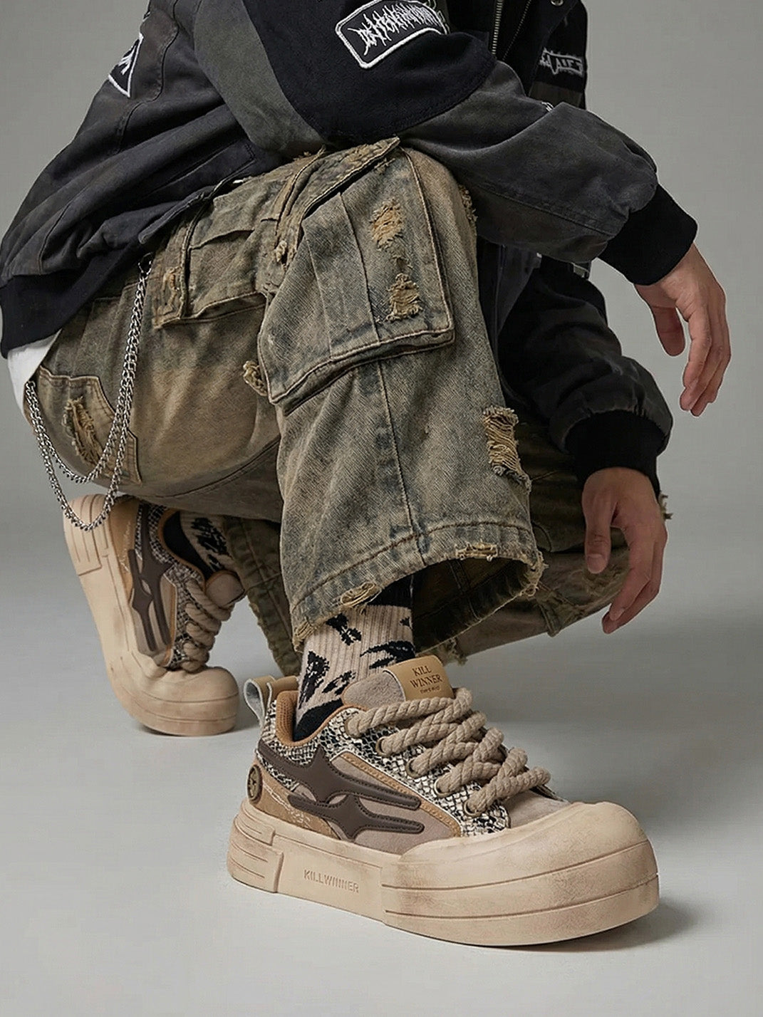 Brown Smile Panel Platform Sneakers - View 3