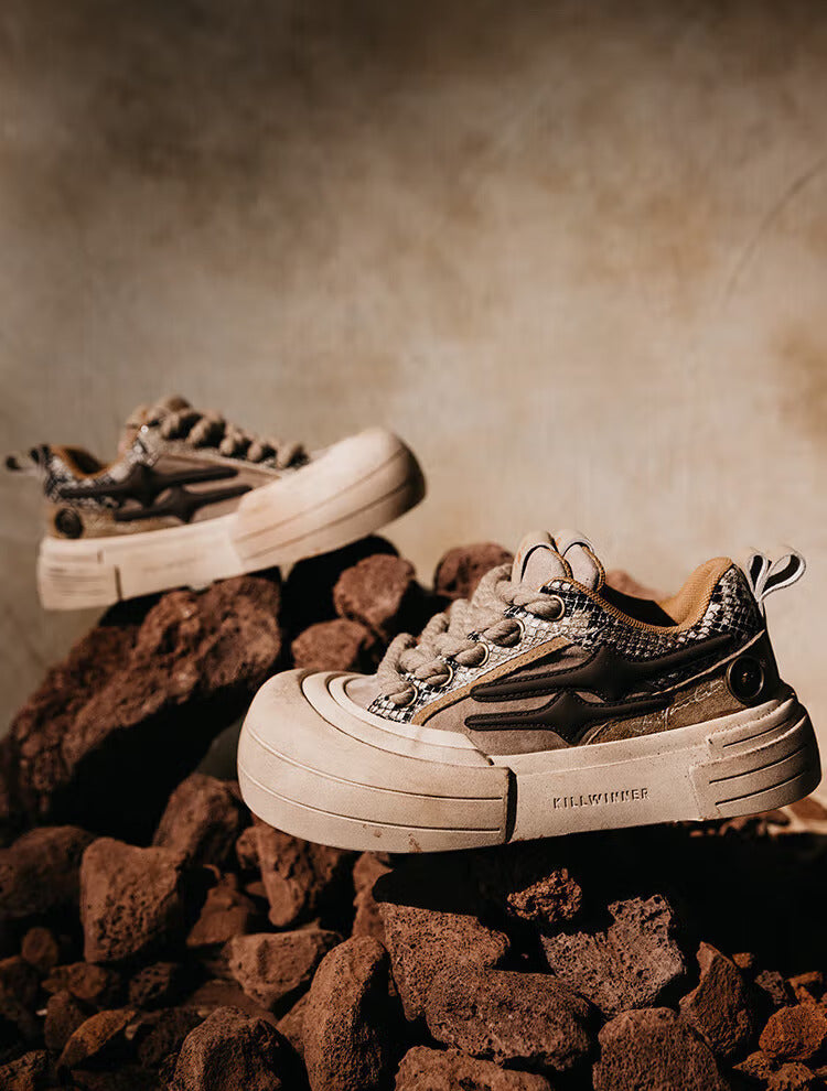 Brown Smile Panel Platform Sneakers - View 18
