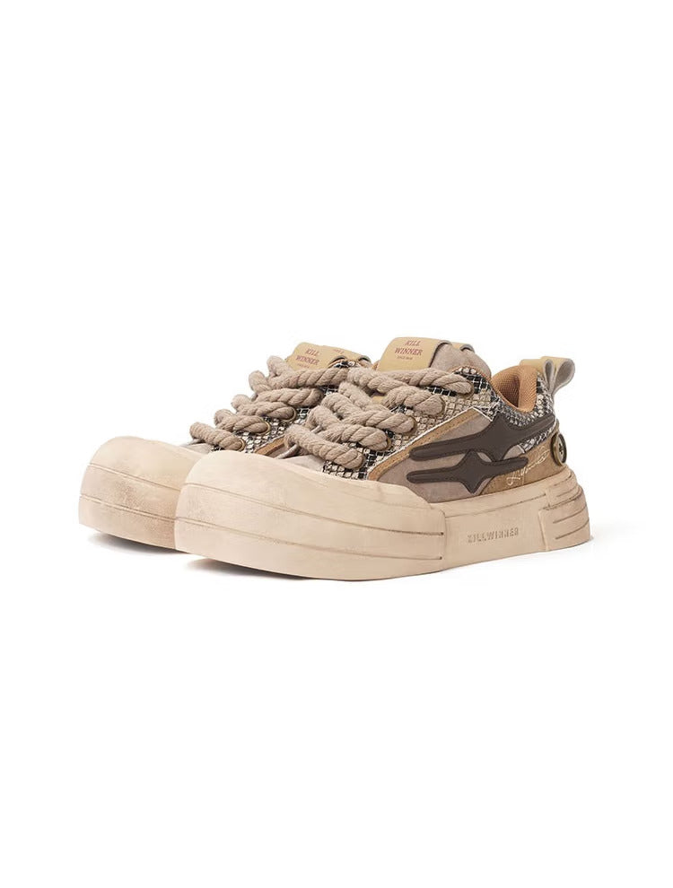 Brown Smile Panel Platform Sneakers - View 19