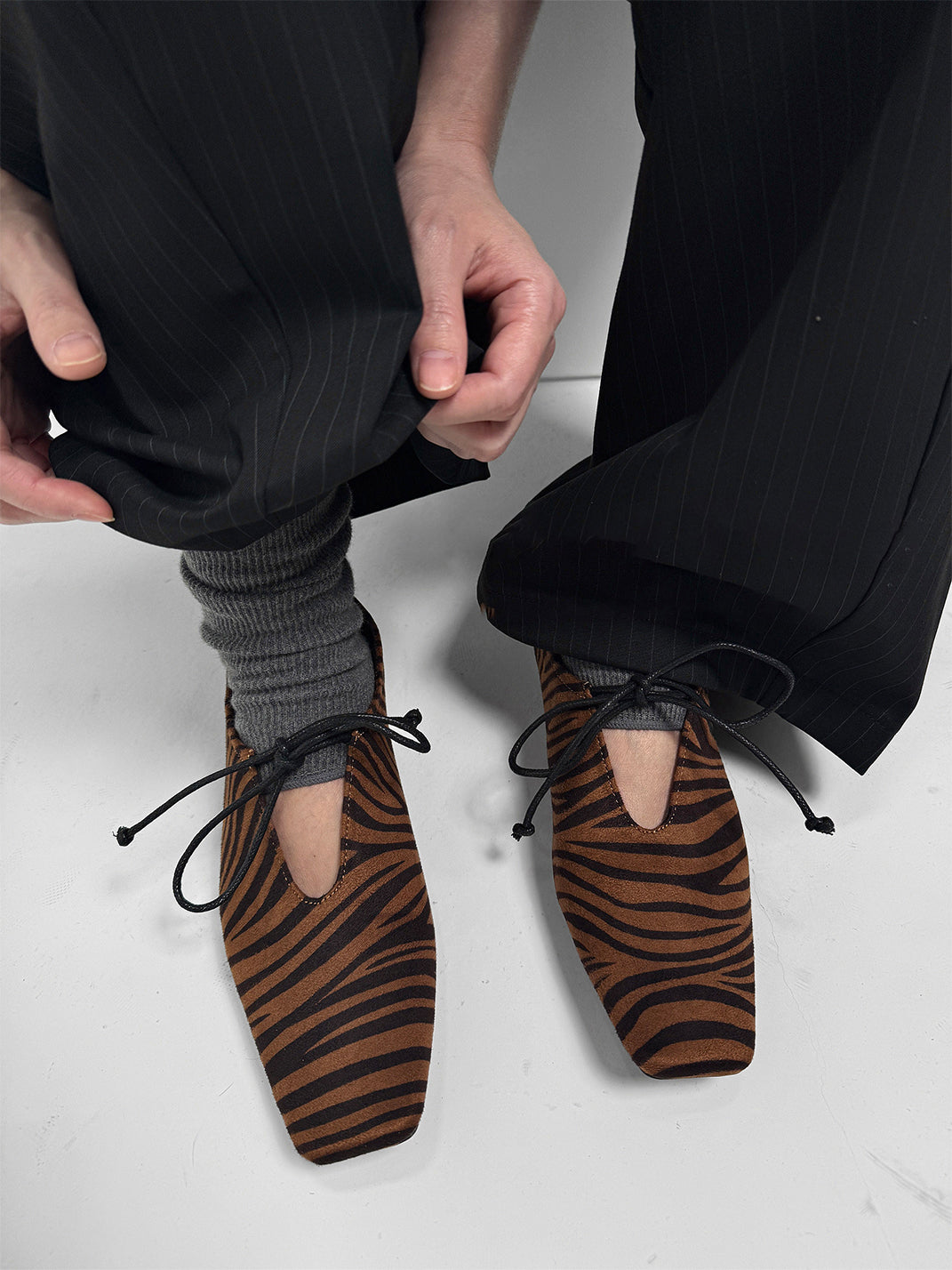 Brown Zebra-Print Lace-Up Loafers - View 2