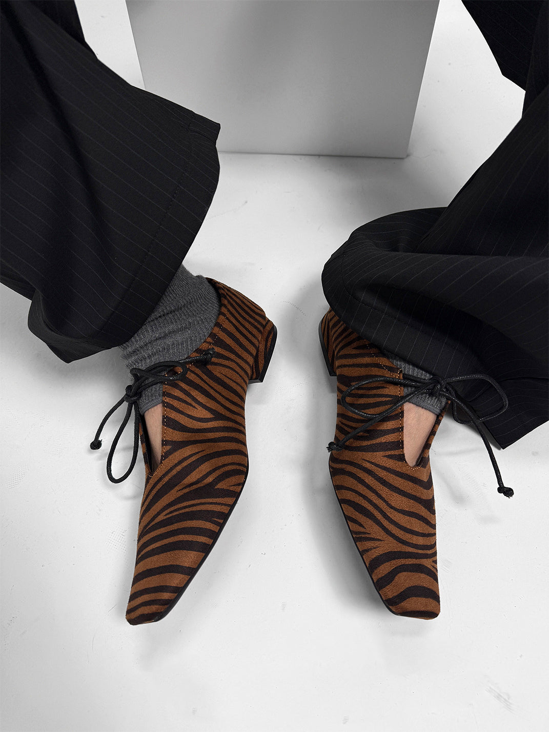 Brown Zebra-Print Lace-Up Loafers - View 4