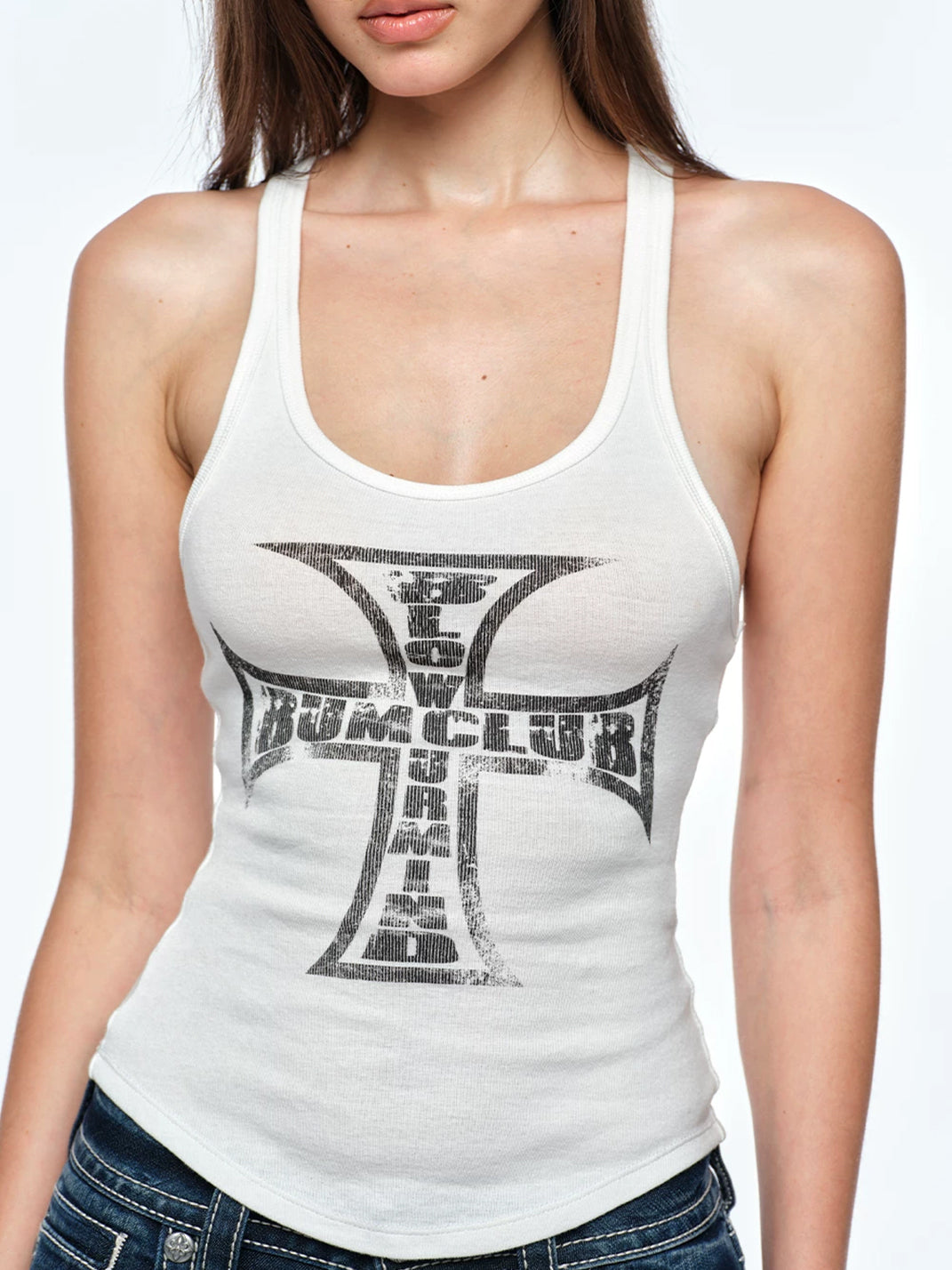 Cross-Graphic Racerback Tank Top - View 9