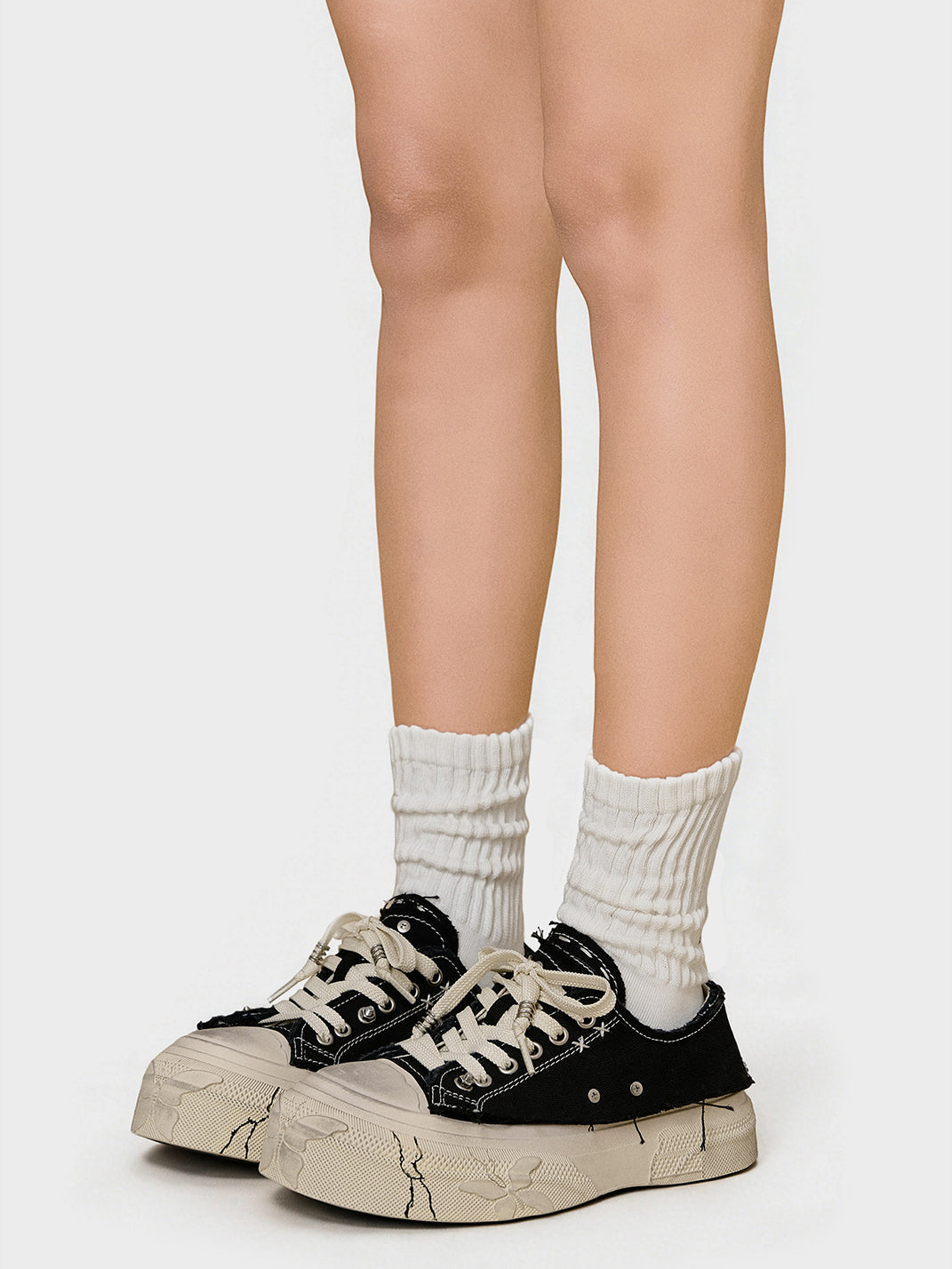 Black Distressed-Wash Platform Canvas Sneakers - View 3