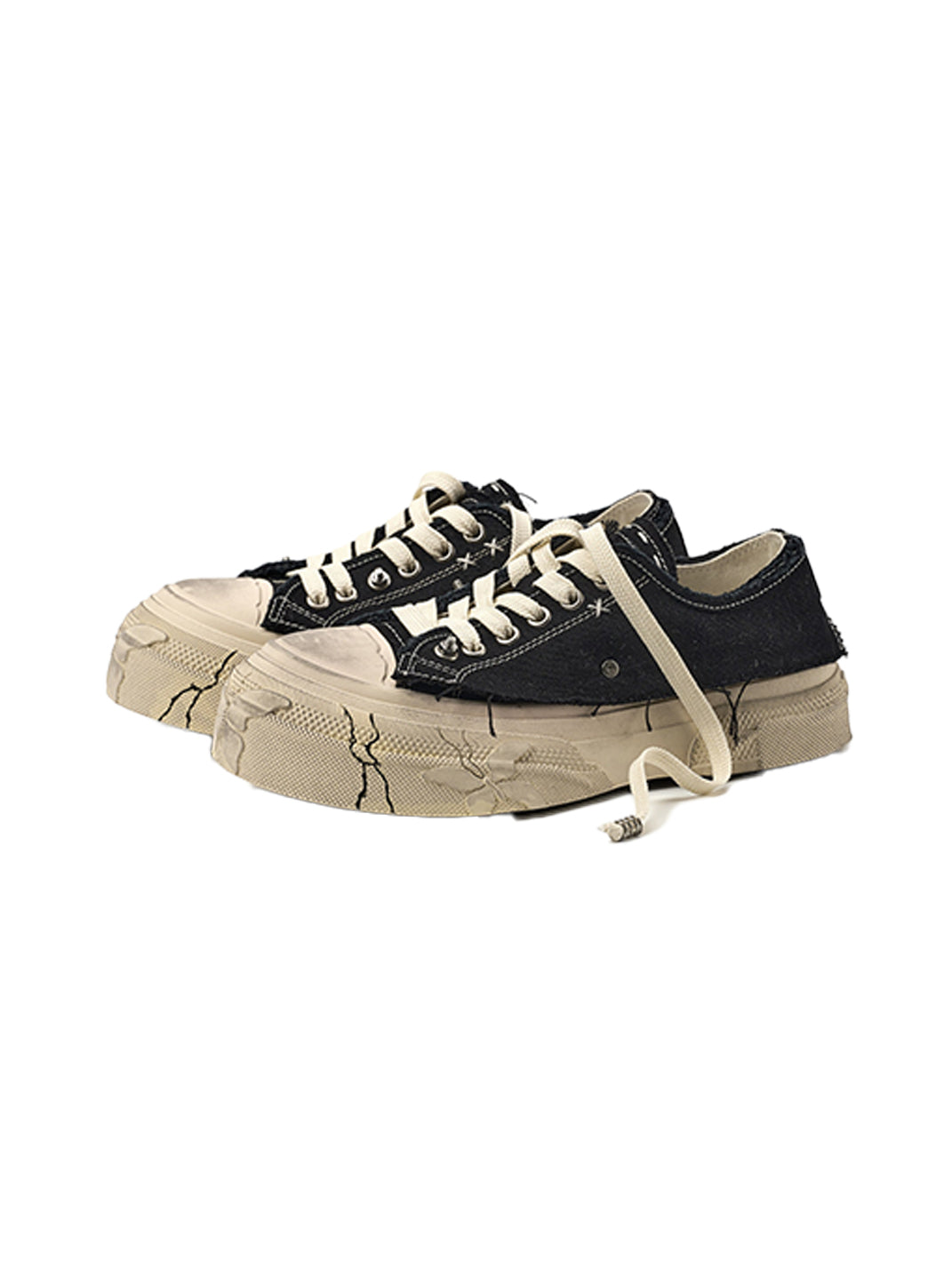 Black Distressed-Wash Platform Canvas Sneakers - View 6