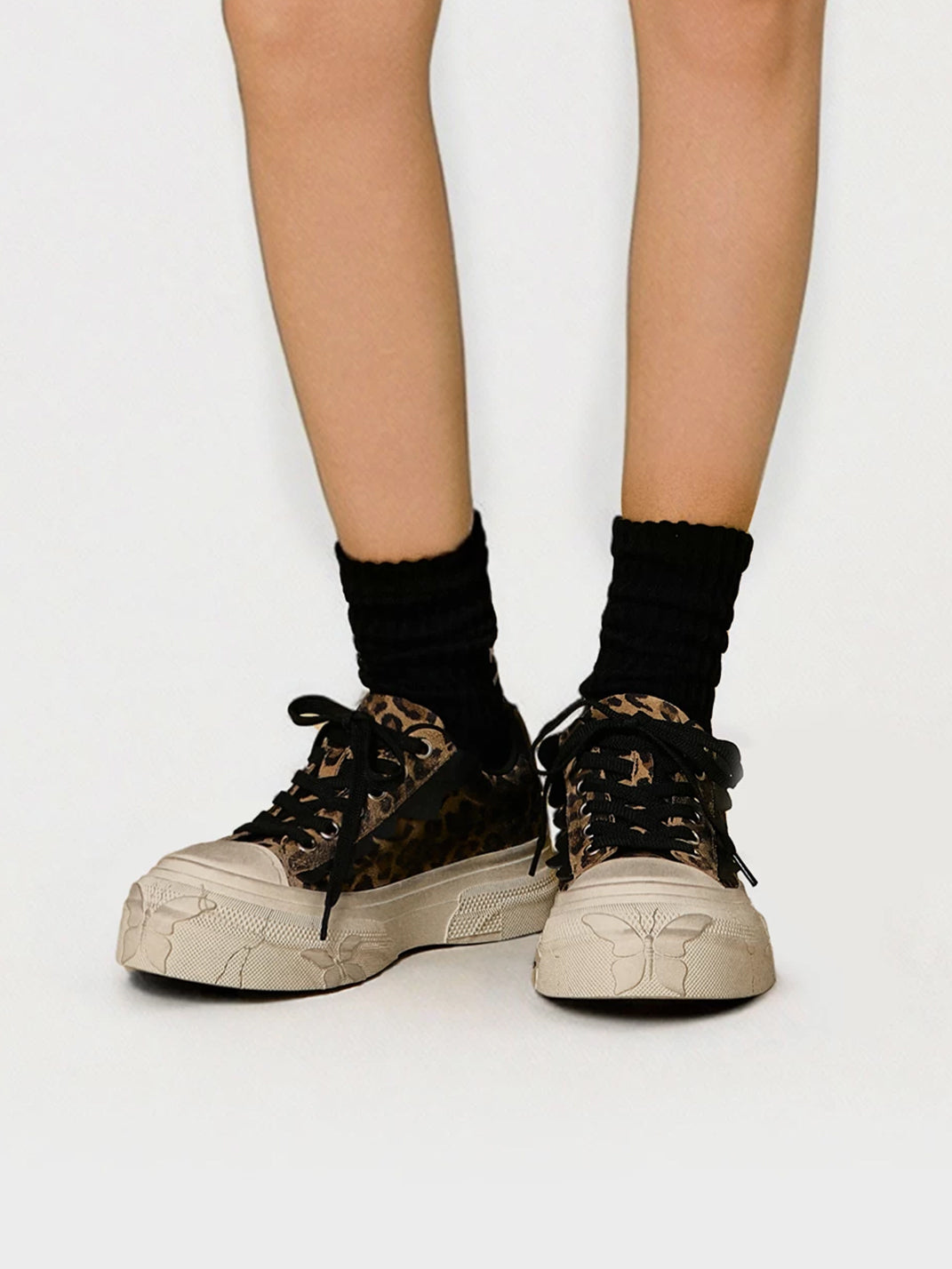 Leopard Distressed Platform Canvas Sneakers - View 2