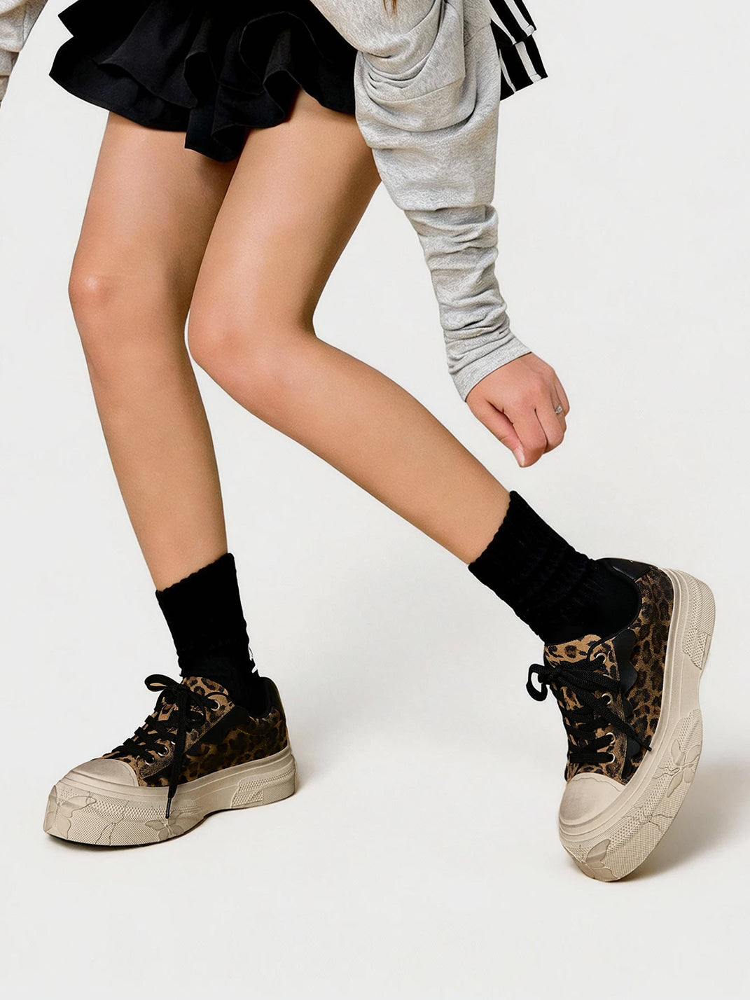 Leopard Distressed Platform Canvas Sneakers - View 3