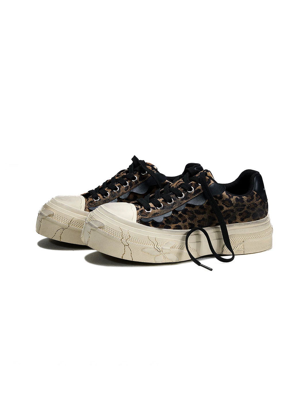 Leopard Distressed Platform Canvas Sneakers - View 9