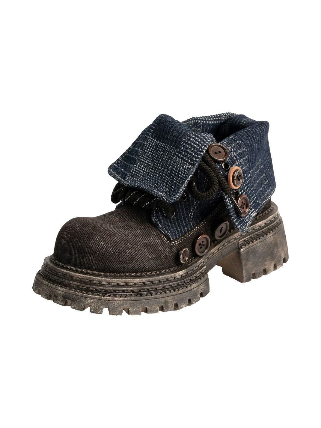 Button-Cuff Denim Platform Ankle Boots - Three-quarter front view